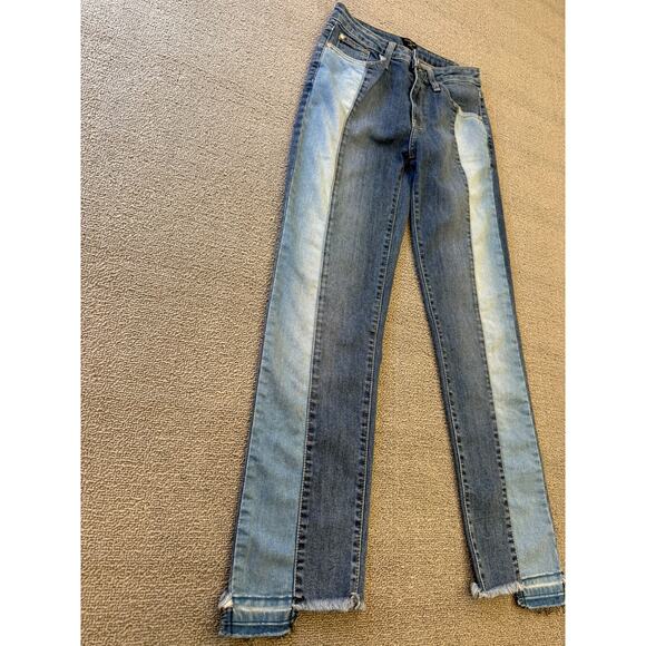 JUSTBLACK Female Light Dark Wash Denim Jeans Size 24 Raw Hem Straight Leg - Picture 13 of 16